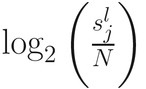 $$ {\log}_2\left(\frac{s_j^l}{N}\right) $$