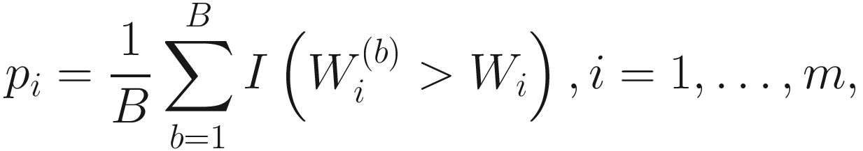 $$ {p}_i=\frac{1}{B}\sum \limits_{b=1}^BI\left({W}_i^{(b)}>{W}_i\right),i=1,\dots, m, $$