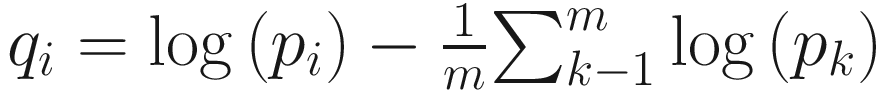 $$ {q}_i=\log \left({p}_i\right)-\frac{1}{m}{\sum}_{k-1}^m\log \left({p}_k\right) $$