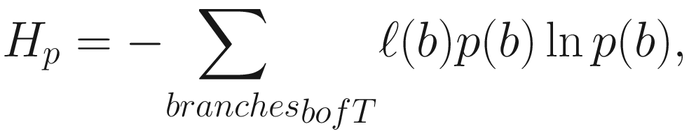 $$ {H}_p=-{\sum \limits_{branches}}_{b ofT}\mathrm{\ell}(b)p(b)\ln p(b), $$